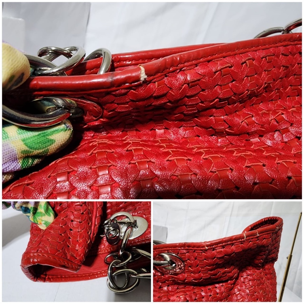 Authentic Christian Dior Rafia Lady Dior Tote Red - Picture 10 of 15